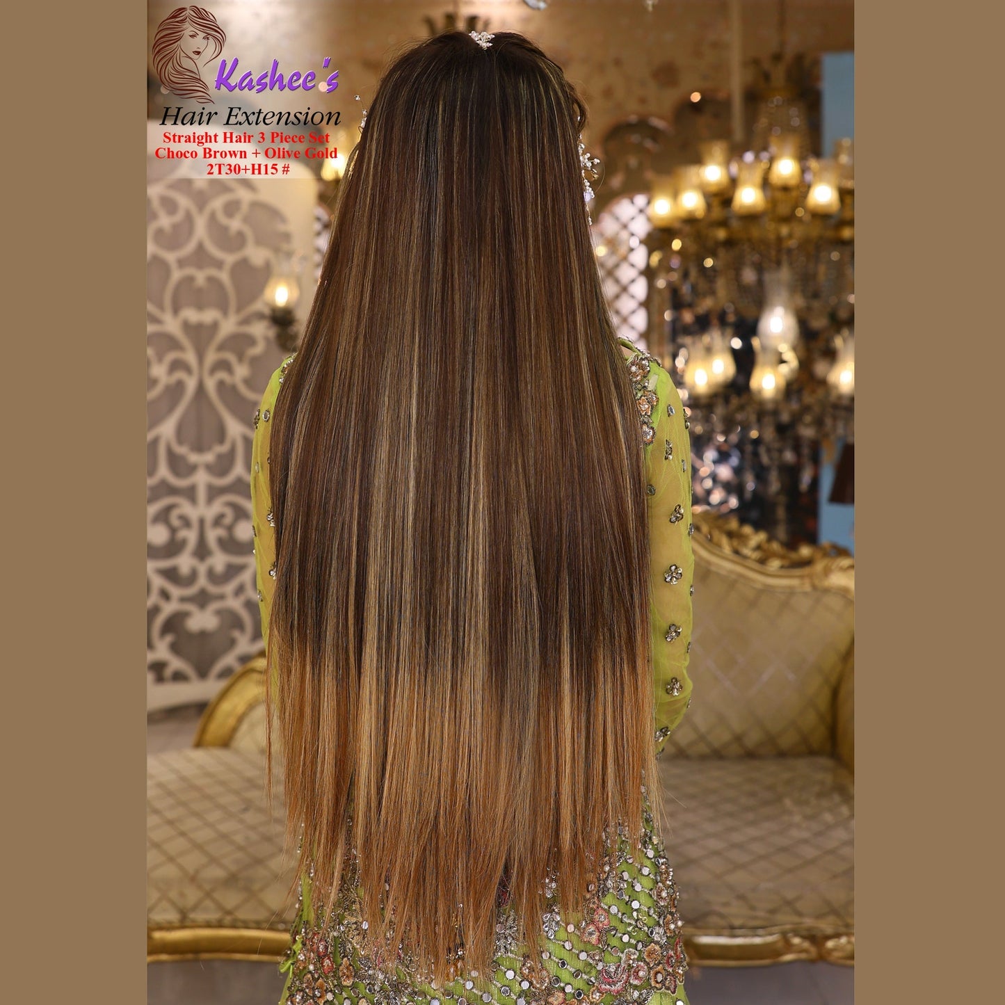 Synthetic Straight Choco Brown + Olive Gold Hair Extension  24-26 INCH