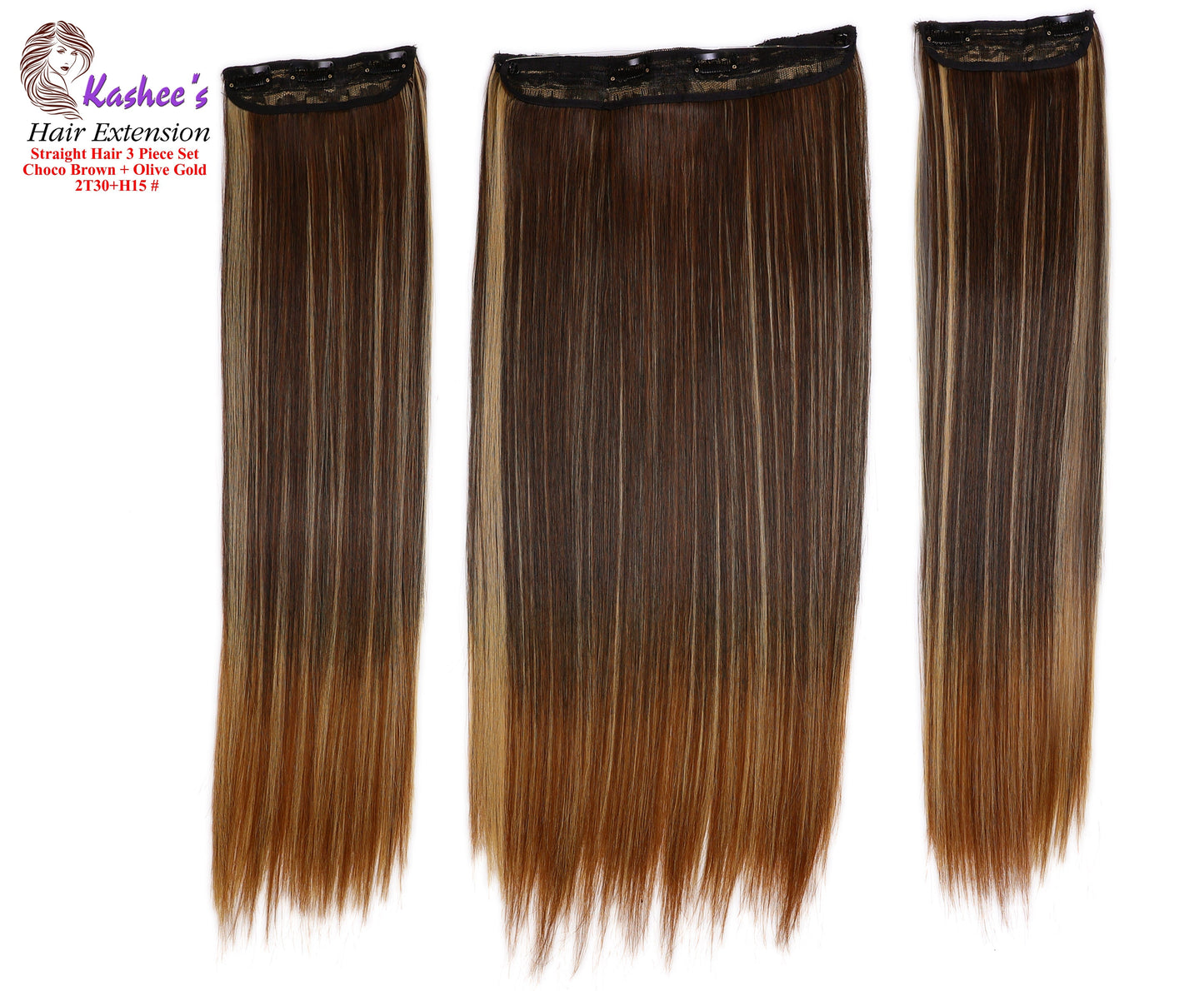 Synthetic Straight Choco Brown + Olive Gold Hair Extension  24-26 INCH